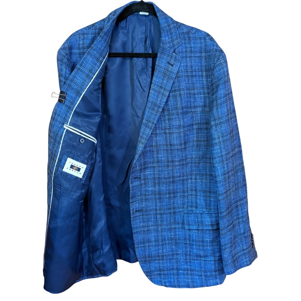 Joseph Abboud Heritage Blue Plaid Wool Silk Linen E.thomas Blazer Sport Coat 50L